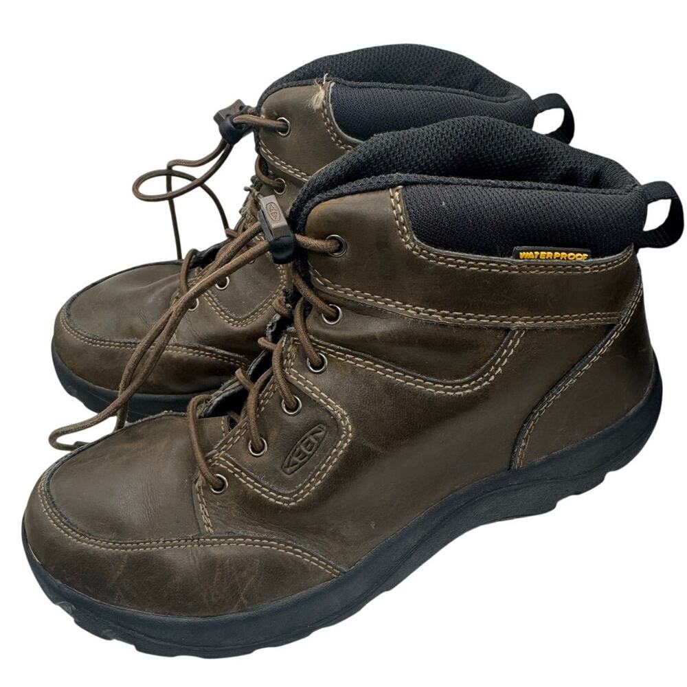 Keen Boots Youth 4M Brown Lace Up Waterproof Leather Hiking Shoes